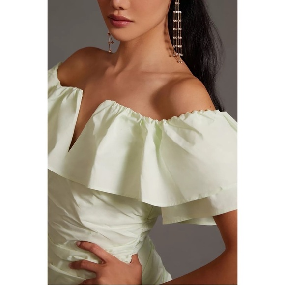 ANTHROPOLOGIE Ruched Off The Shoulder Bodycon Mini Dress Green Plus Size 14 NWT - Picture 3 of 10